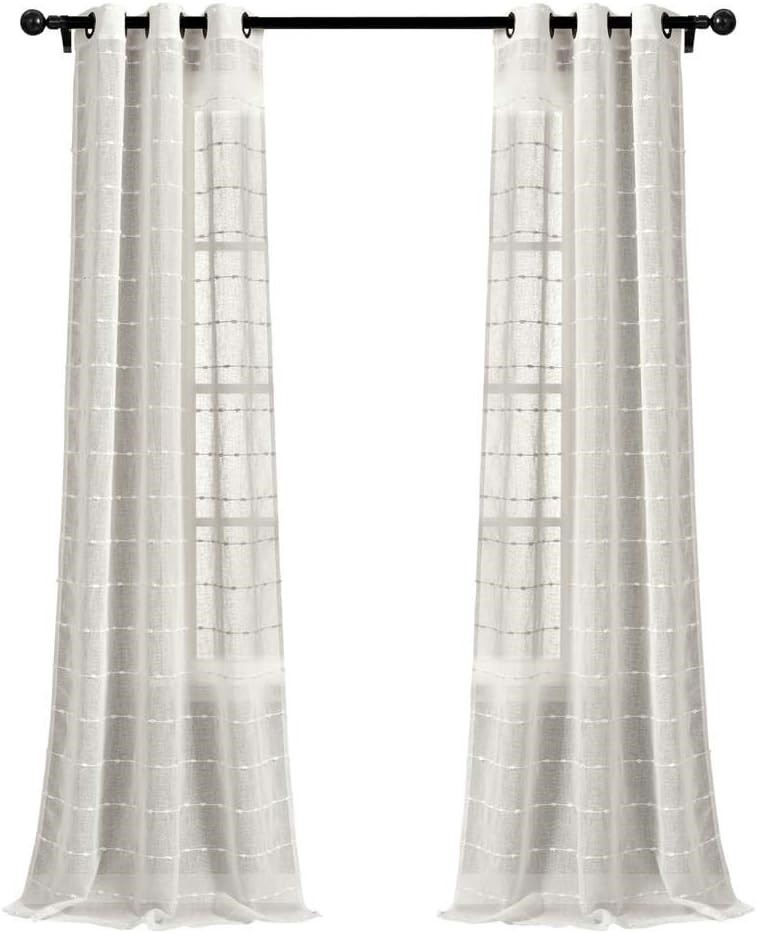 LUSH DECOR Farmhouse Textured Grommet Sheer Window Curtain Panel Pair, 38"