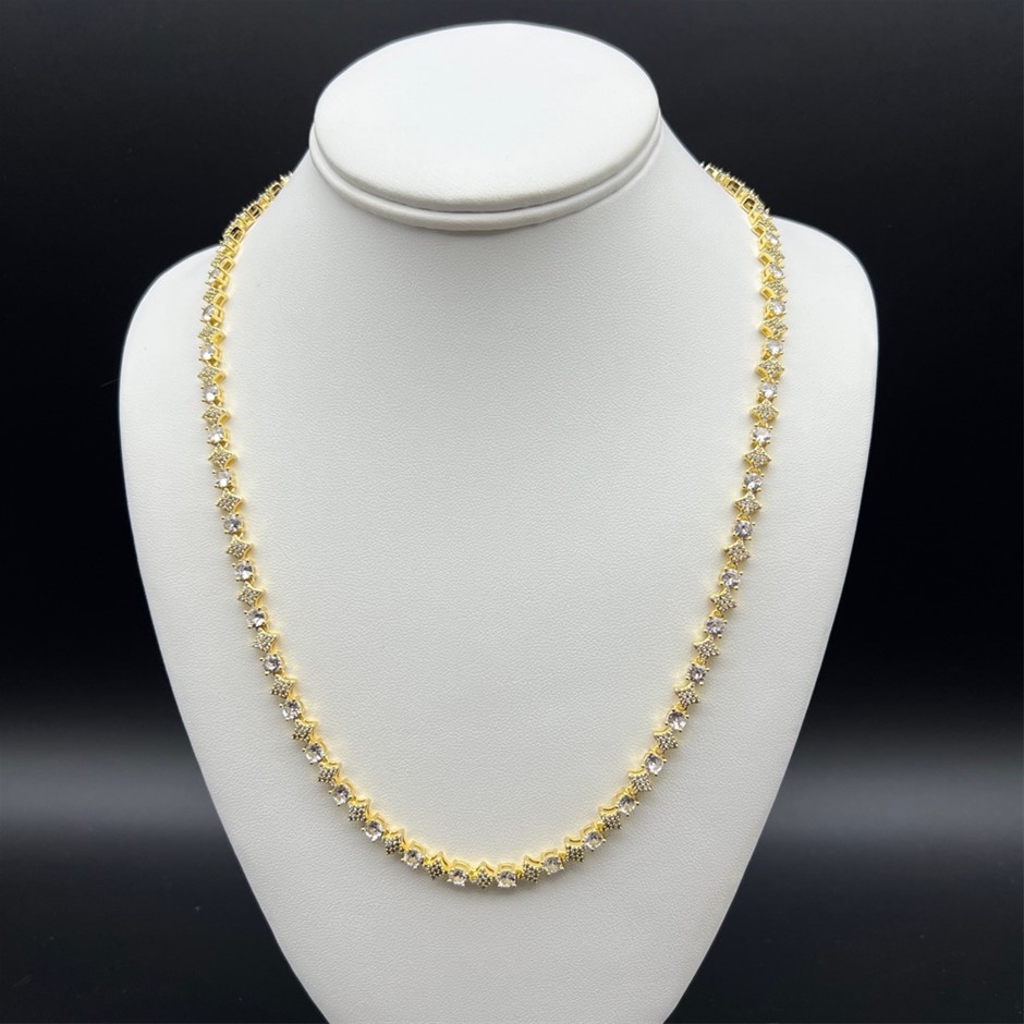 18K Gold-Filled 6mm Tennis Star Necklace with Simulated Diamonds - 55.8cm