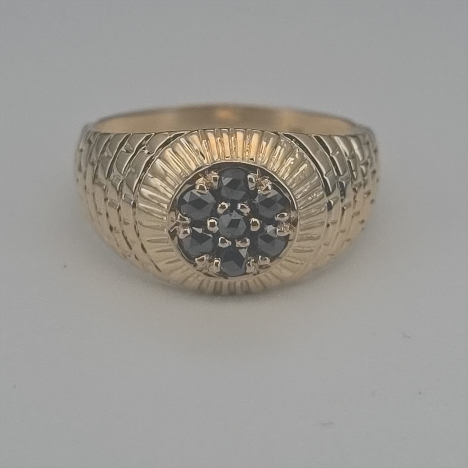 Yellow Gold Natural Black Diamond & Diamond Ring with Valuation