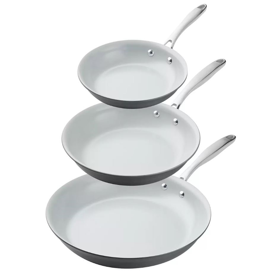 TRAMONTINA Hard Anodised Frypan 3 Piece Set, White. NB: Not in original pac