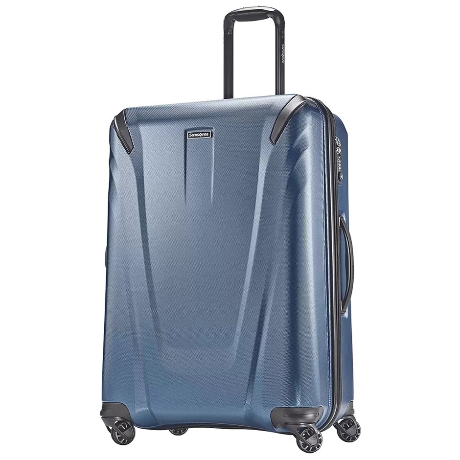 SAMSONITE Hyperspin Checked Hardside Luggage Case, 73cm, Blue. NB: TSA lock