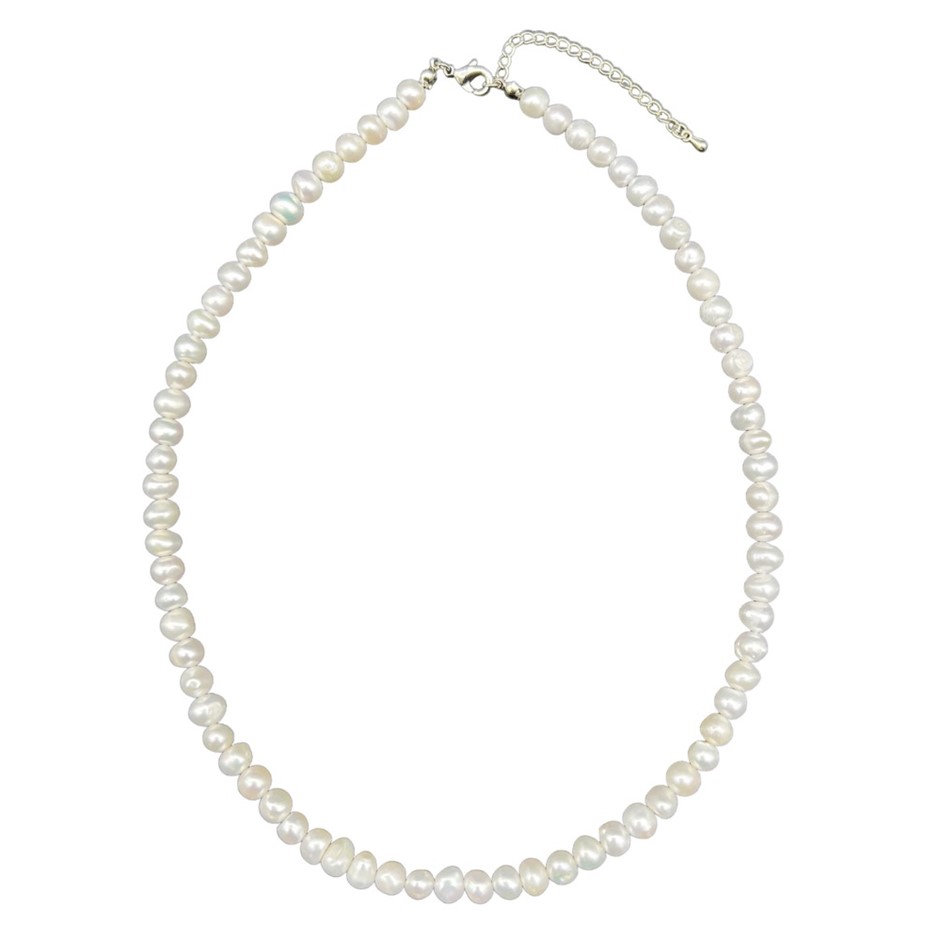 Mix Shape 7-8mm White Pearls Platinum Plated Necklace.