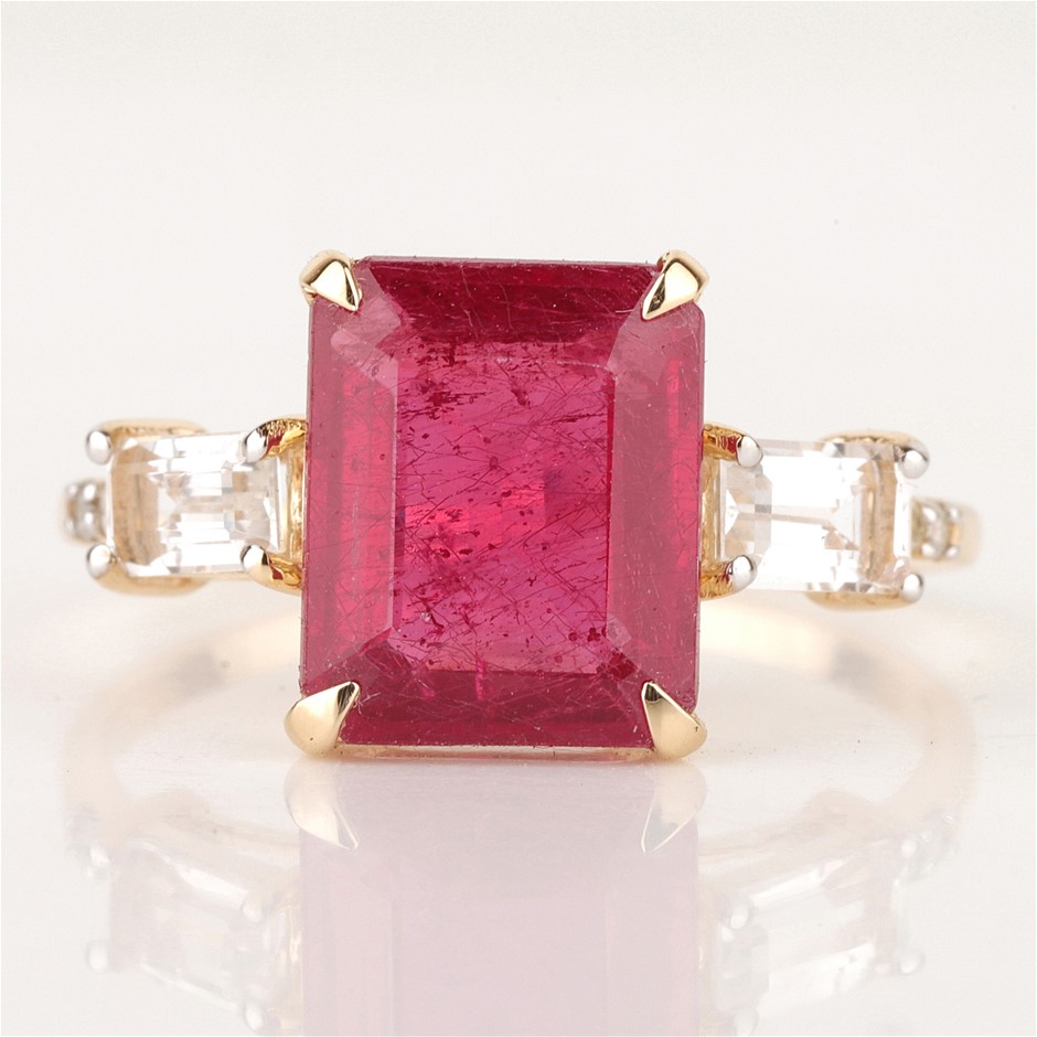 Yellow Gold Natural Ruby & Diamond Ring with Valuation