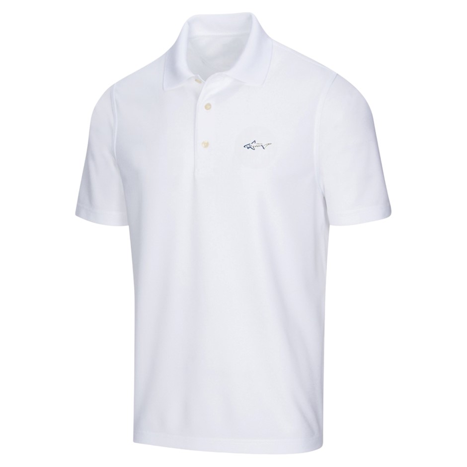 GREG NORMAN Men's Polo, Size M, 100% Polyester, White. Buyers Note - Disco