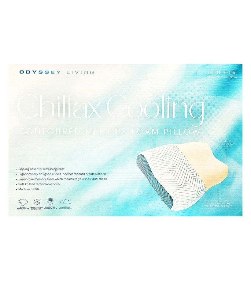 ODYSSEY LIVING Chillax Cooling Contoured Memory Foam Pillow, 60 x 38cm x 11