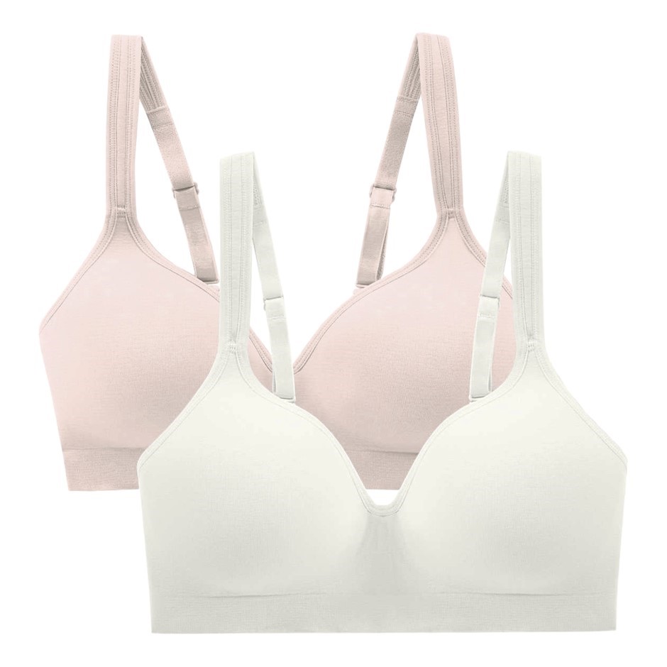 2-Pack CAROLE HOCHMAN Seamless Comfort Bra, Size L, Cloud/Pink.