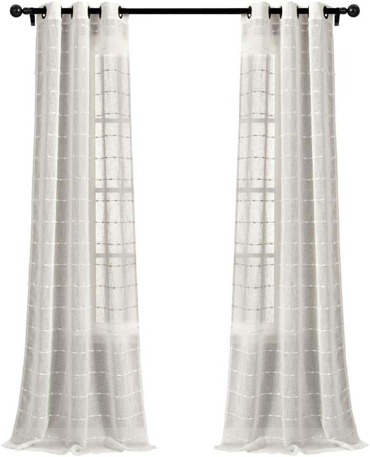 LUSH DECOR Farmhouse Textured Grommet Sheer Window Curtain Panel Pair, 38"