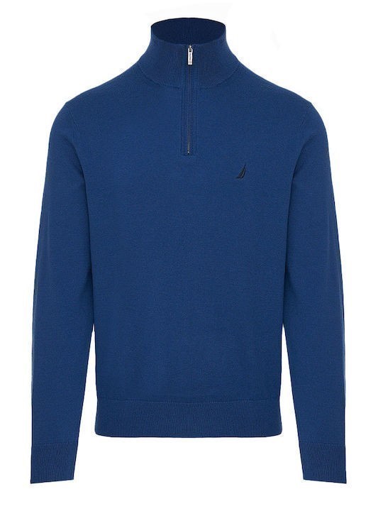 NAUTICA Men's Quarter Zip Sweater, Size XL, 100% Cotton, Blue Limoges (41C)