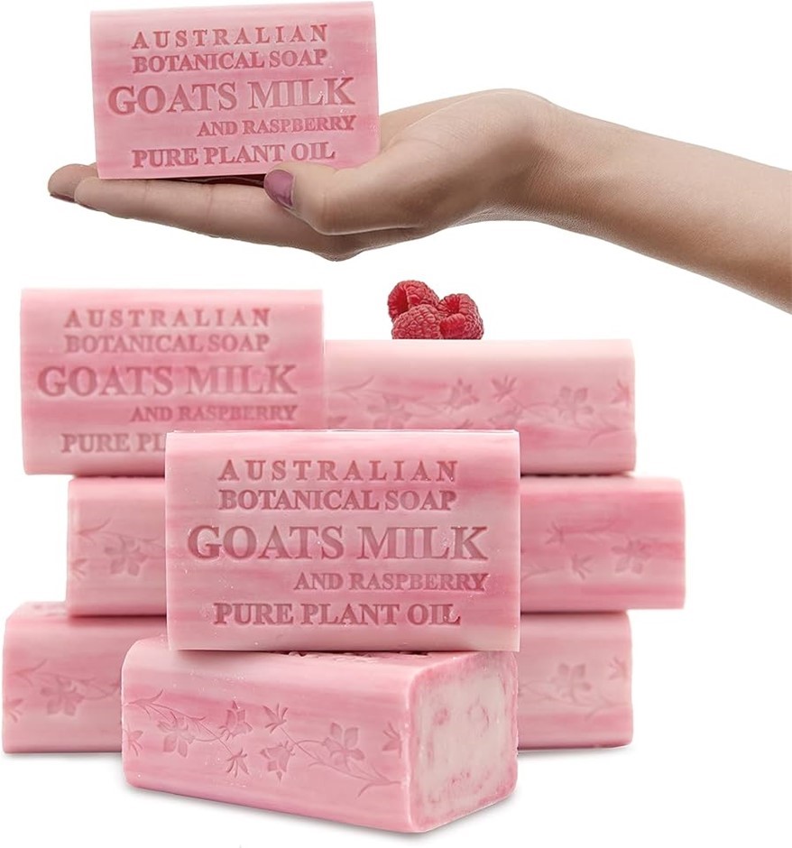 8 x BOTANICAL SOAP Goats Milk & Raspberry Soap Bars, 200g. NB: Not in origi