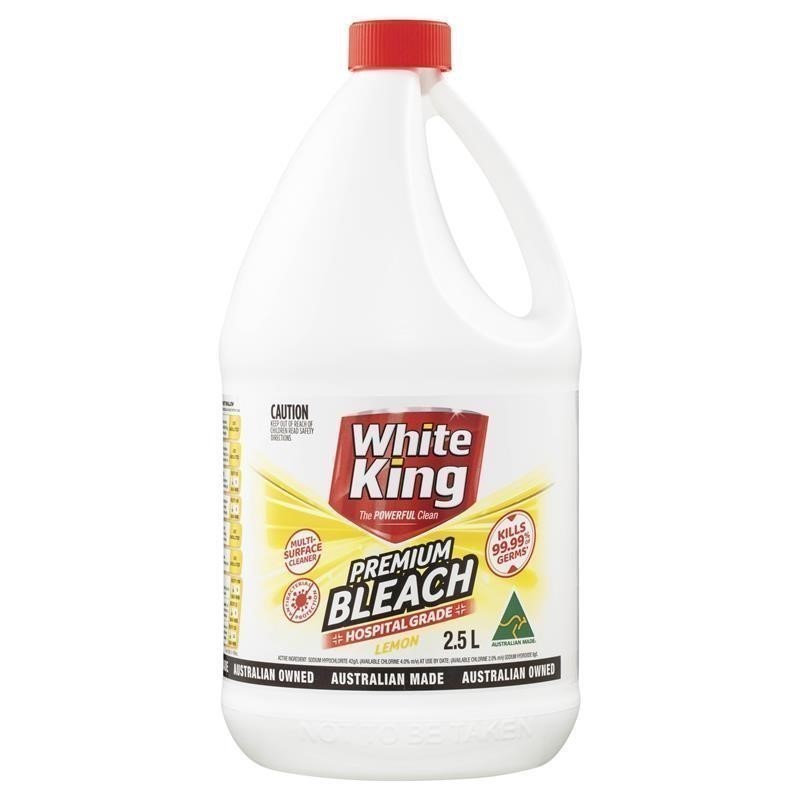 4 x WHITE KING All Purpose Bleach, Lemon, 2.5L. NB: Dented.