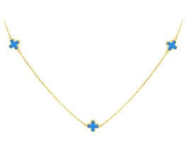 9K YELLOW GOLD TURQUOISE PETAL NECKLACE 41-43cm