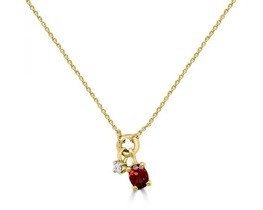 9K YELLOW GOLD 0.01ct HI SI DIAMOND GARNET NECKLACE 40-45cm