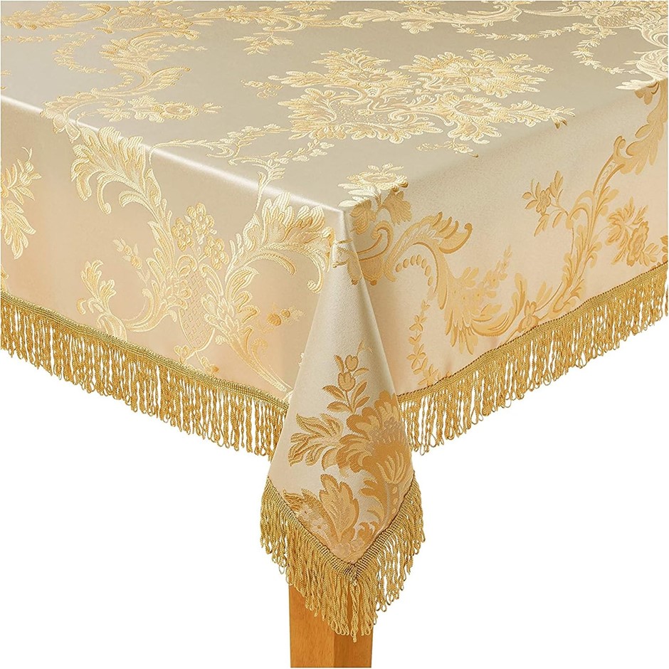 VIOLET LINEN Majestic Damask Design Tablecloth - Beige 54" x 72", Oblong/Re