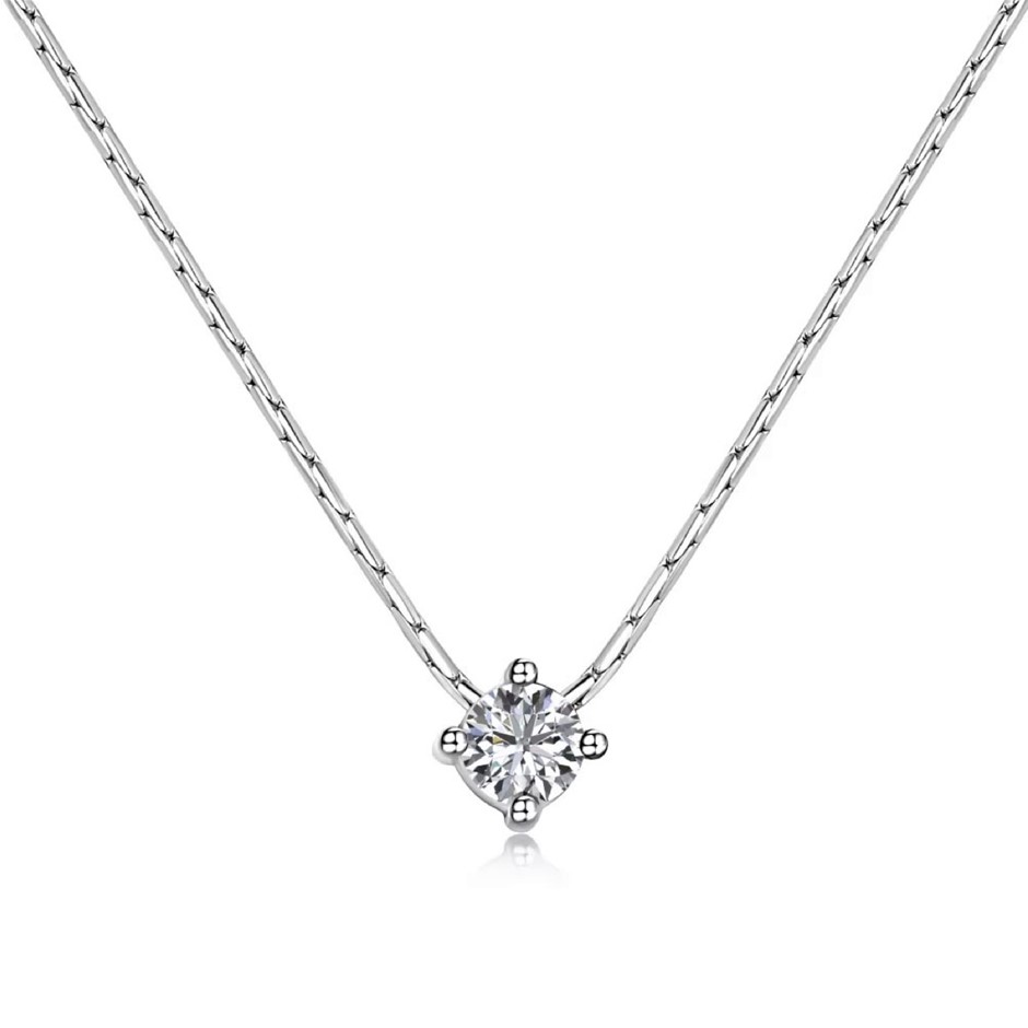 0.25ct 925 Silver Simulated Diamonds Round Pendant Necklace