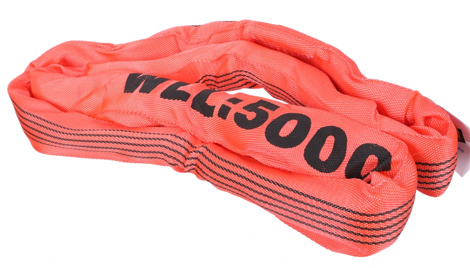 2 x Round Lifting Slings, WLL 5000kg x 1M (With Test Cert).  Buyers Note -
