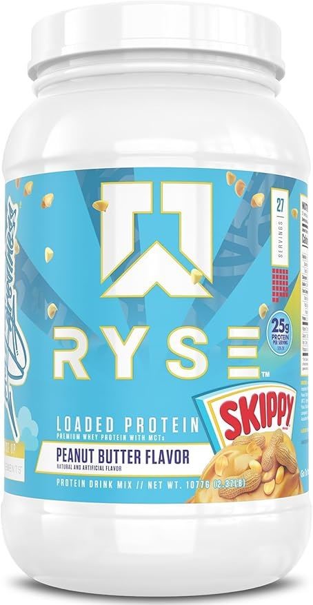 RYSE Loaded Protein Premium Whey Powder with MCTs, Skippy Peanut Butter Fla