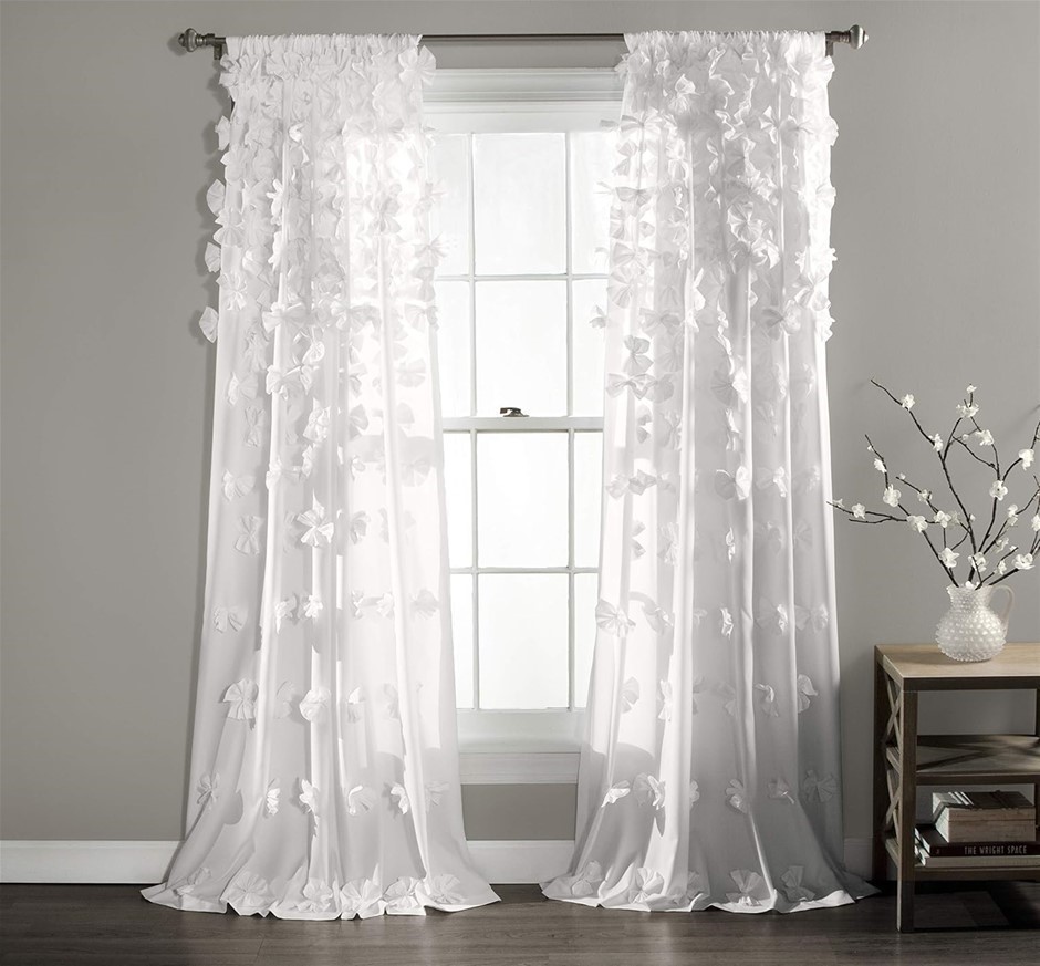 LUSH DECOR Riley Window Curtain, 84 by 54-Inch, White