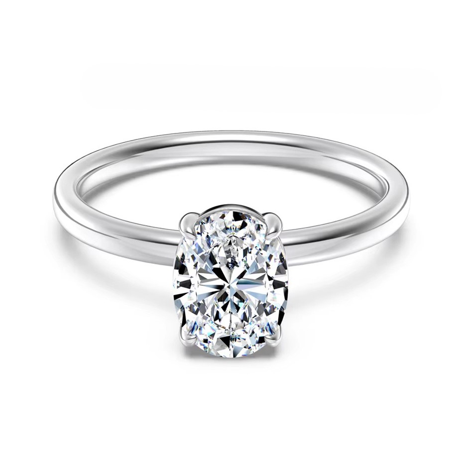 2.00ct Oval Cut GRA Certified Moissanite 925 Sterling Silver Ring - Size 8