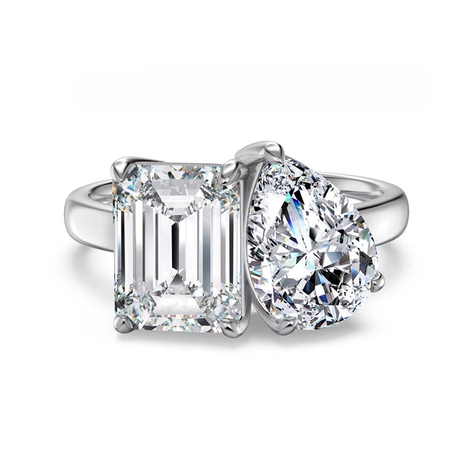 5.00ct Rectangular Cut GRA Certified Moissanite 925 Silver Ring - Size 9