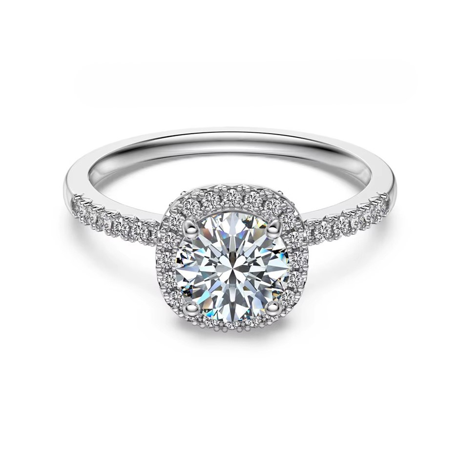 1.00ct Round Cut GRA Certified Moissanite 925 Sterling Silver Ring - Size 9