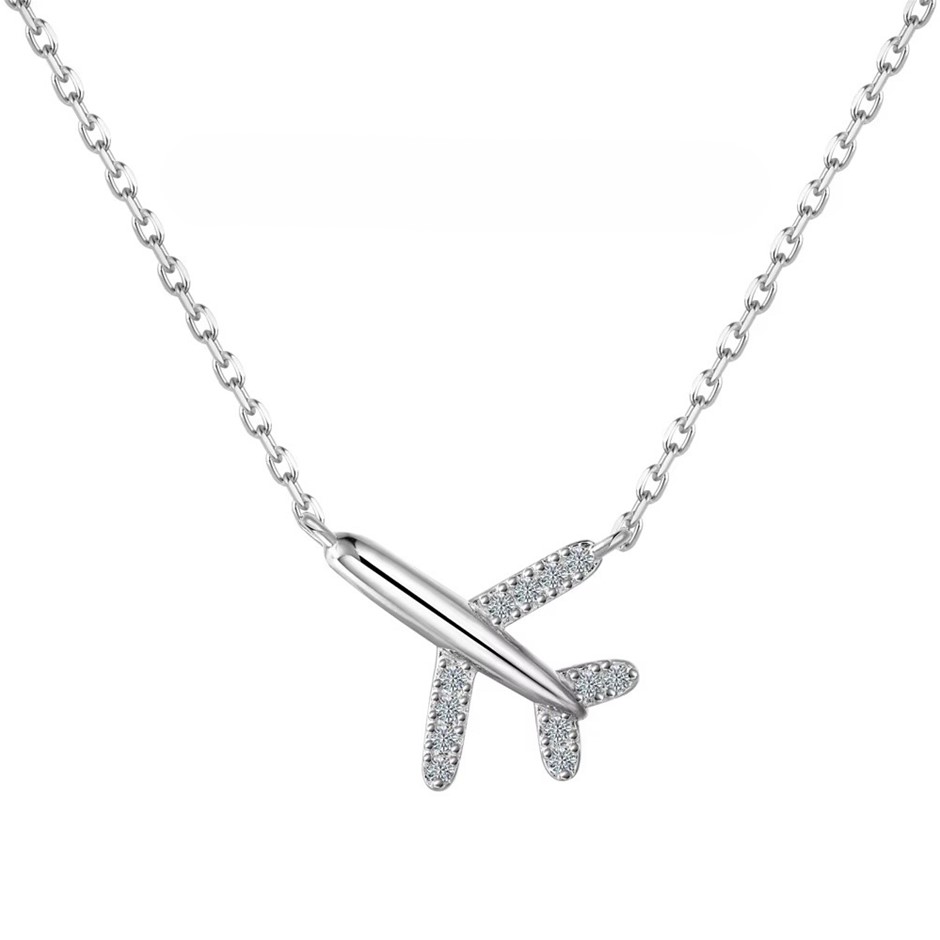0.096ct GRA Certified Moissanite 925 Silver Plane Pendant Necklace