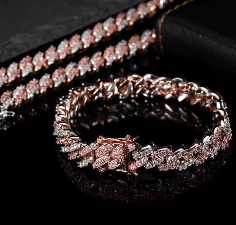 18k White Gold Filled Pink and White Tennis Bracelet stamped(18K)-20cm