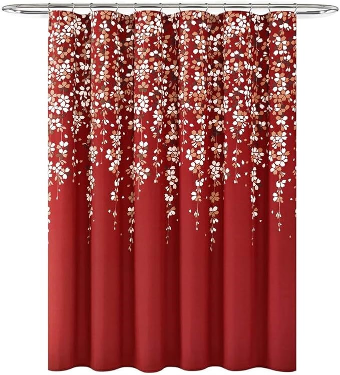 LUSH DECOR Weeping Flower Shower Curtain, 72 in x 72 in (H x W), Red