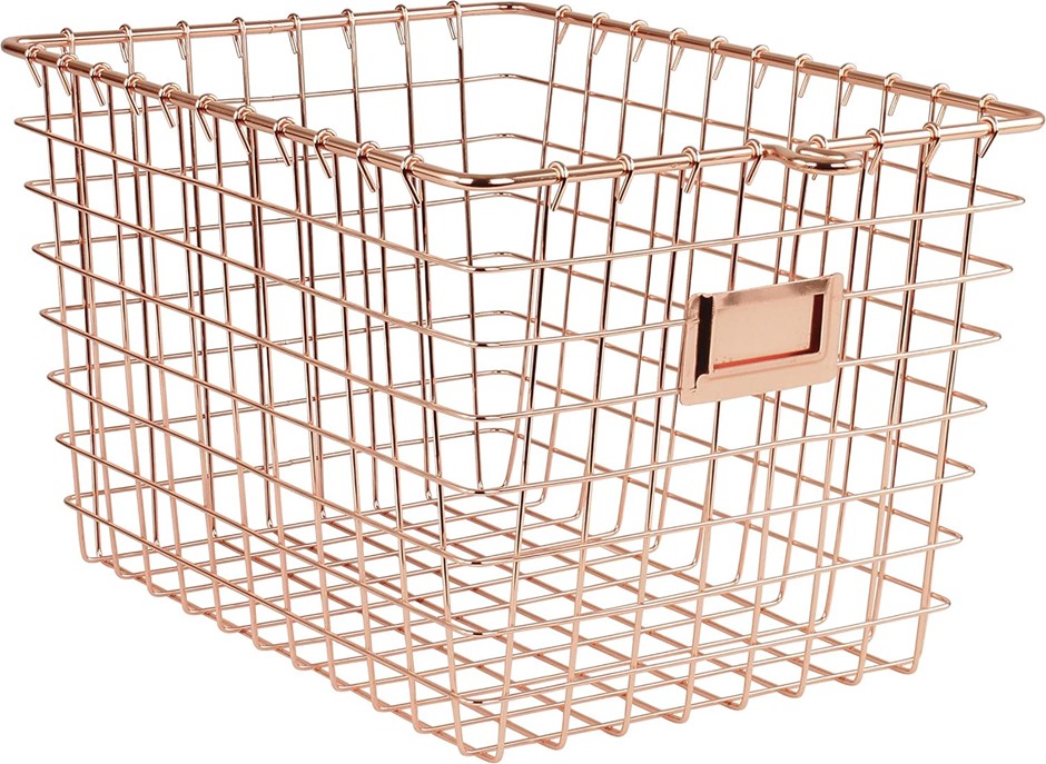 SPECTRUM DIVERSIFIED Wire Storage Basket, 20.3H x 22.9L x 33D cm, Rose Gold