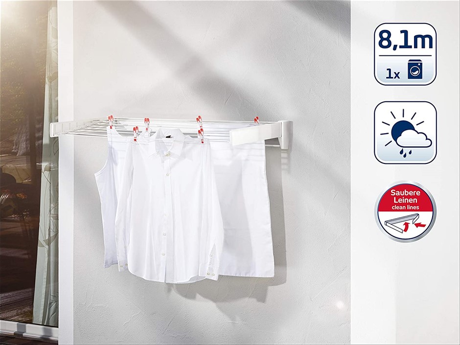LEIFHEIT Wall Dryer, 10.5 x 101.5 x 6cm, White. NB: Minor Use.