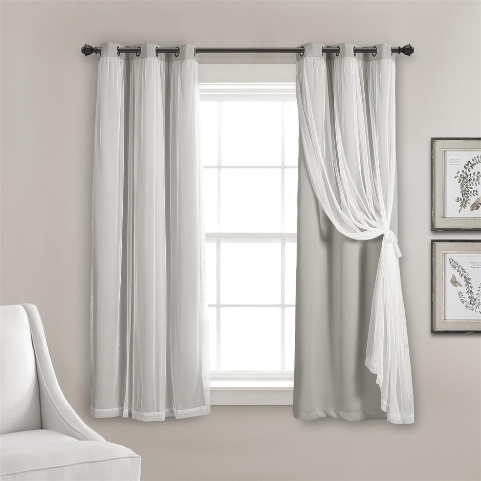 LUSH DECOR Sheer Grommet Curtains Panel with Insulated Blackout Lining, Roo