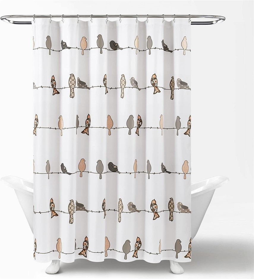 LUSH DECOR Rowley Birds Shower Curtain, 72” W x 72” L, Blush & Gray - Color