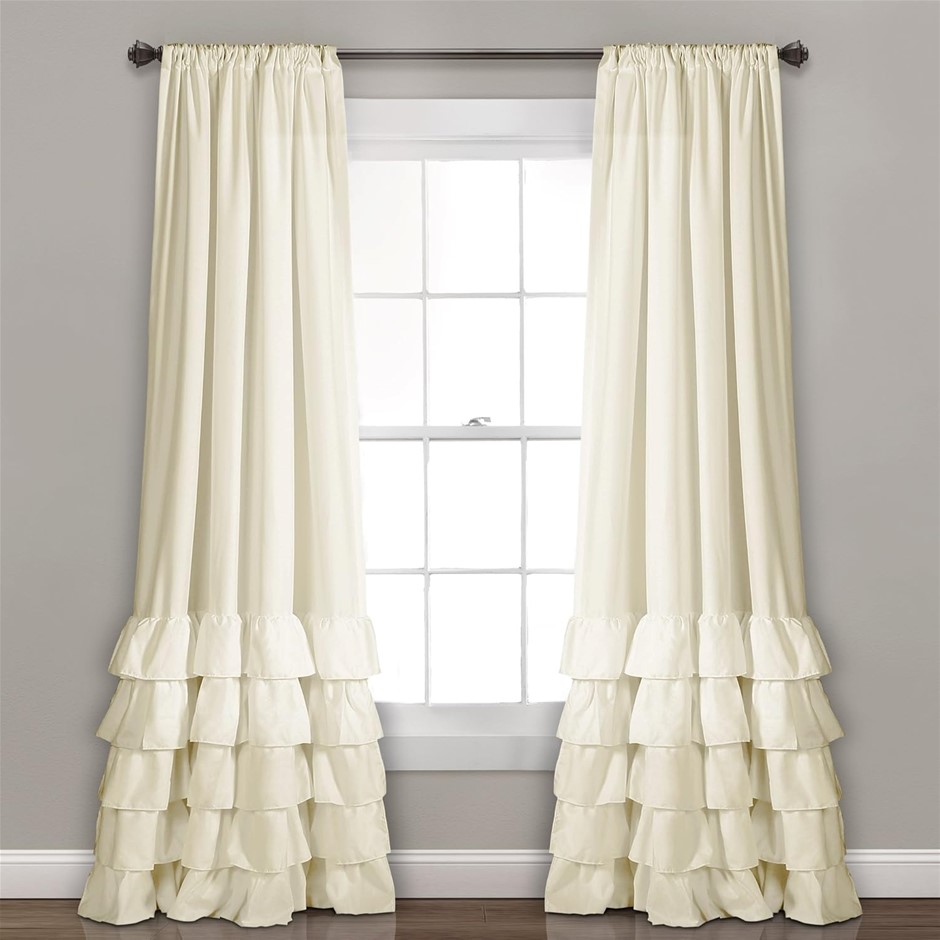 LUSH DECOR Allison Ruffle Curtains-Window Panel Drapes Set for Living, Dini