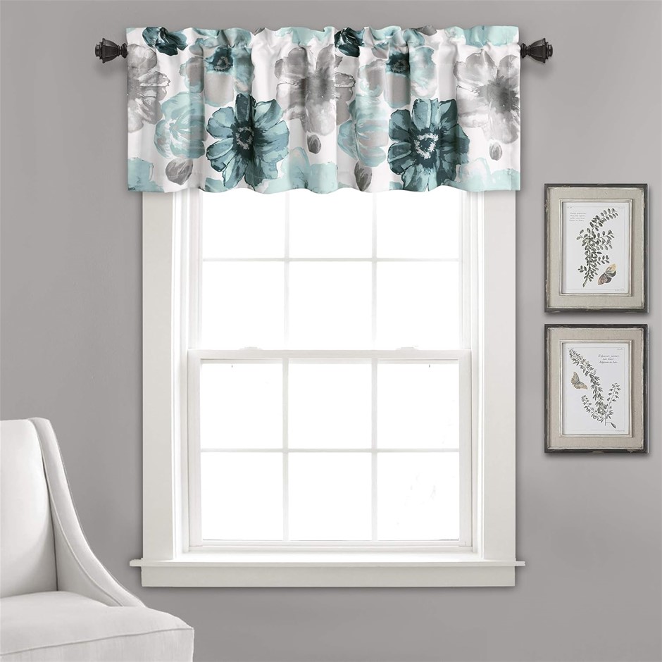 LUSH DECOR Single Leah Floral Light Filtering Valance For Windows, 22.9W x