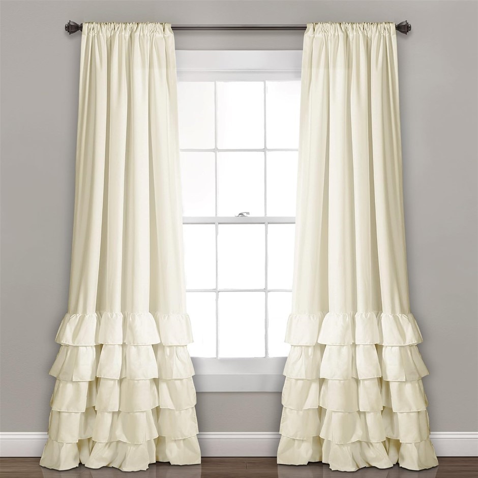 LUSH DECOR Allison Ruffle Curtains-Window Panel Drapes Set for Living, Dini