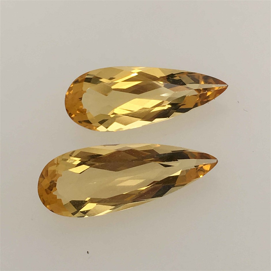 9.04ct Two Stones Loose Natural Beryl Golden Yellow Pear Cut