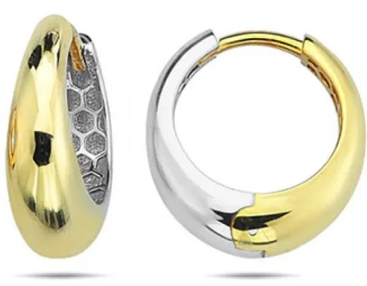 9K Yellow Gold & WHITE GOLD RND HUGGIE EARRINGS 14mm