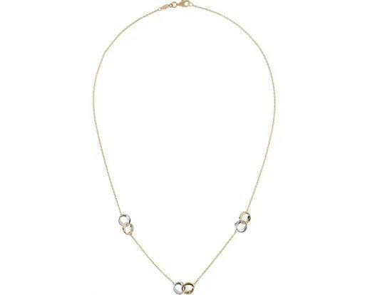 9K YELLOW GOLD 2TONE DOUBLERING NECKLACE 45cm