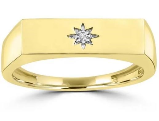 9K Yellow Gold 0.01ct HI SI DIAMOND SIGNET RING