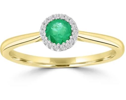 9K Yellow GOLD 0.05CT HI I1 DIAMOND EMERALD RNG