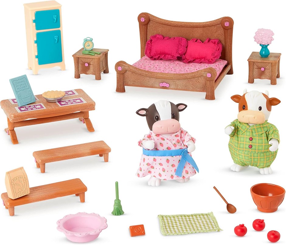 Li'l Woodzeez Lil Woodzeez – Bedroom & Dining Playset with 2 Characters – D