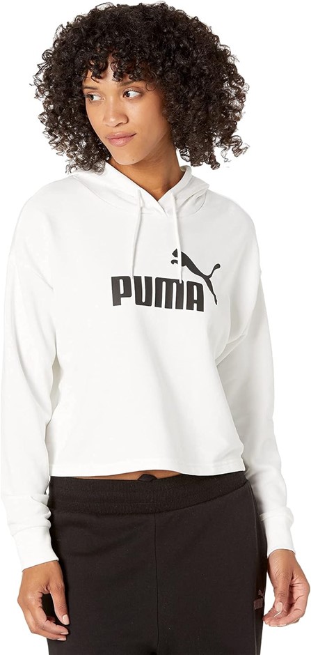 PUMA Women's Essential Cropped Logo Fleece Hoodie, White, XL