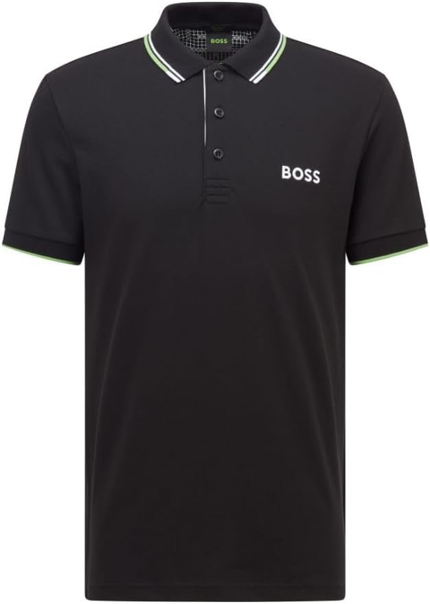 BOSS Men's Paddy Pro Contrast Color Cotton Stretch Polo Shirt, Deep Black/E