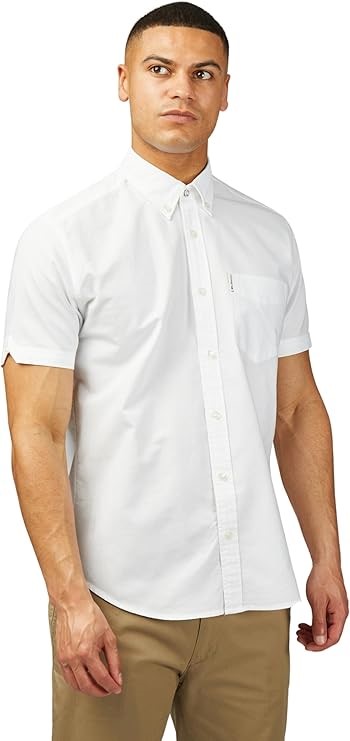 BEN SHERMAN Men's Signature Oxford Short Sleeve Shirt, White, Size L