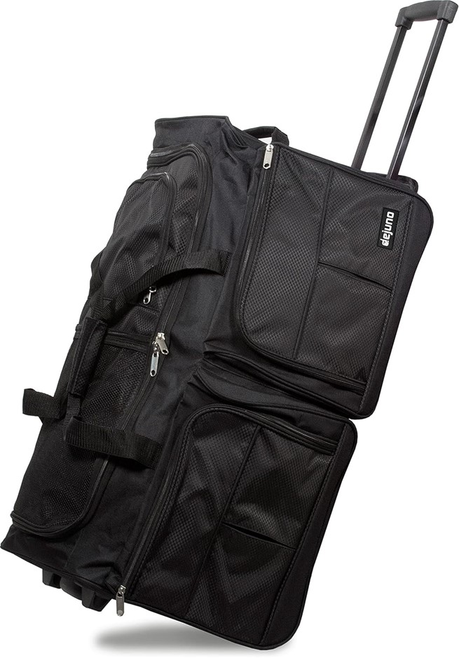 DEJUNO 28-Inch Rolling Duffle Bag, Black, Black, 28-inch Rolling Duffle Bag