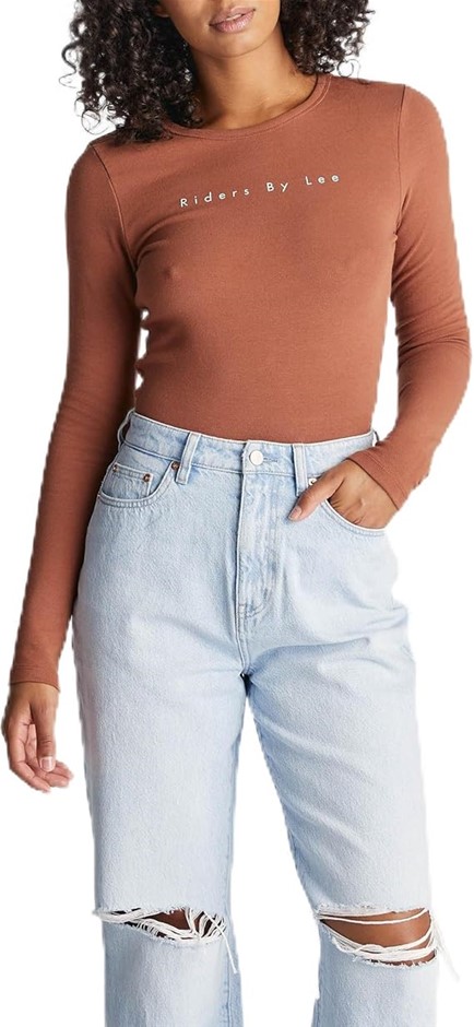 RIDERS by Lee Women's Slim Long Sleeve Rib Tee, Chest Nut, 6
