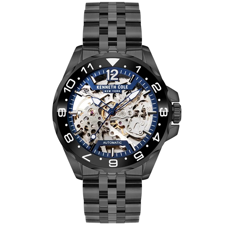 KENNETH COLE Men's Automatic Analogue Watch, Gun Metal & Blue Dial, 14mm St