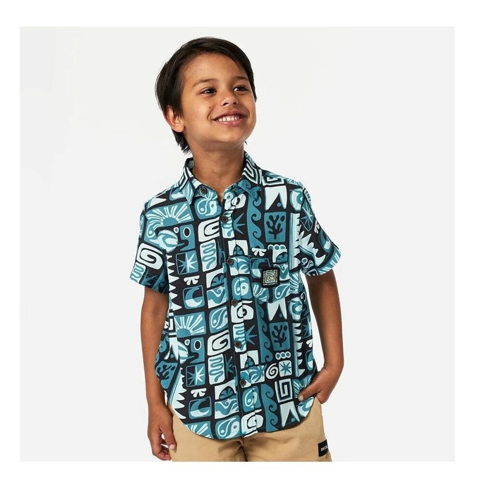 RIP CURL Boy's Geo Short Sleeves Shirt - Ocean, Size 1-2. RRP: $55.99.  Buy