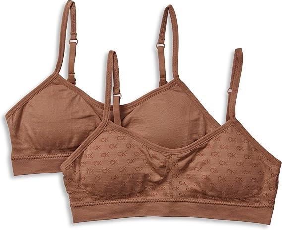 CALVIN KLEIN Girls' Girls 2 Pack Seamless Crop, Sandalwood, 10