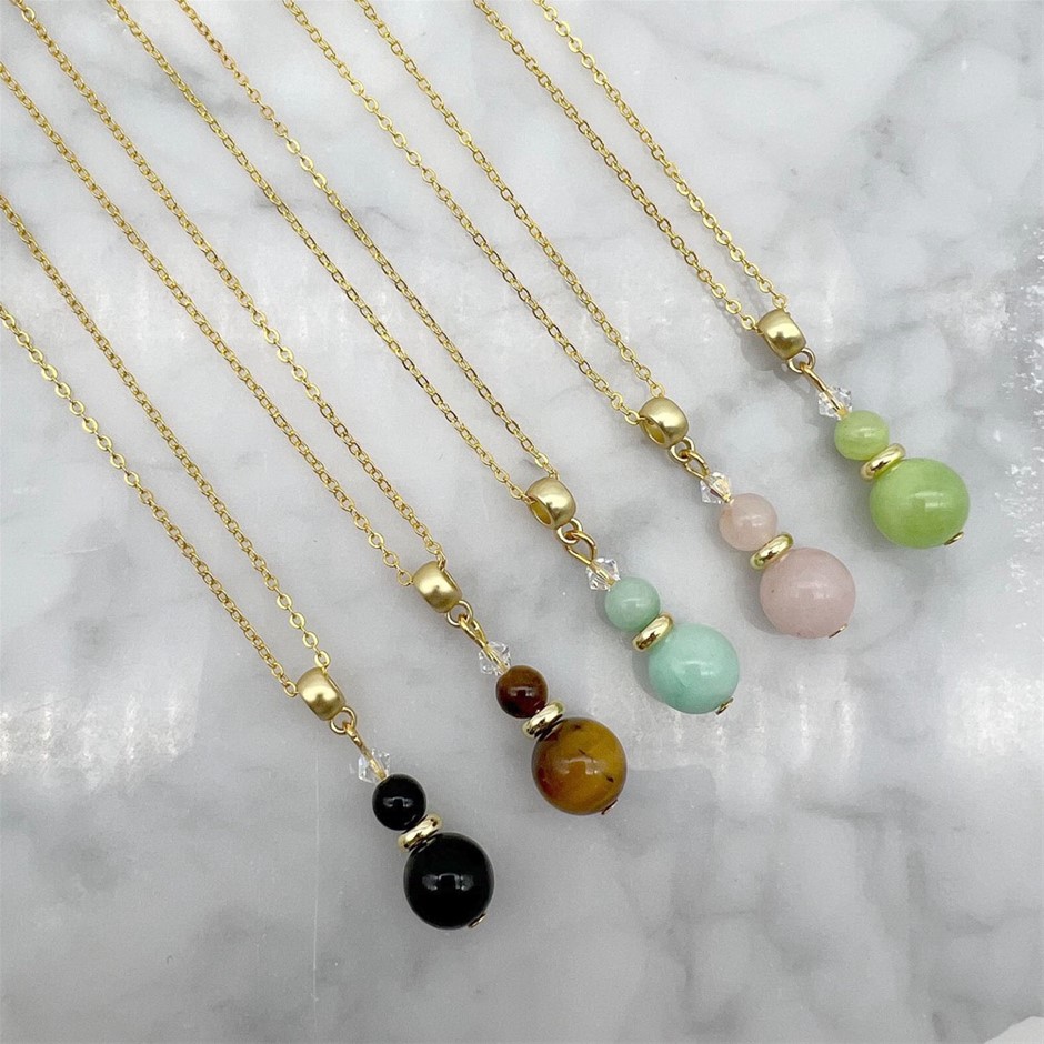 Gemstone & Swarovski® Austrian Crystal Gold Plated Pendant - 5 Pcs