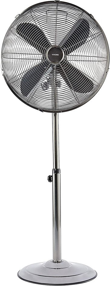 GOLDAIR Pedestal Fan, 45cm Diameter, 3 Speed Settings, Black Chrome. NB: Mi